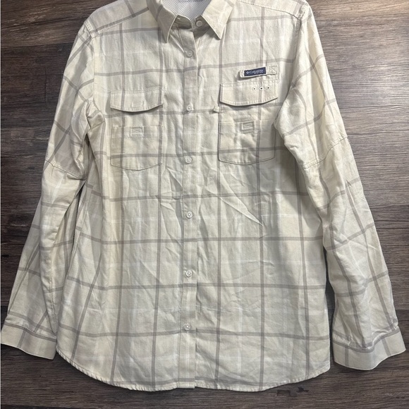 Columbia Cream PFG Plaid Button Down Shirt - Picture 1 of 6